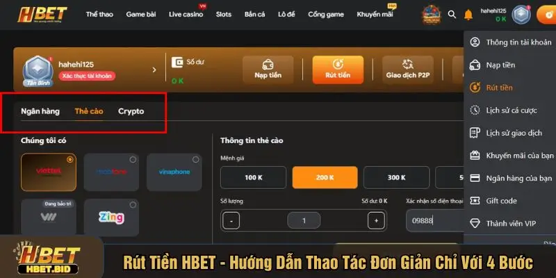 Rút tiền HBET